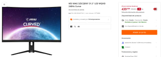 Monitor MSI MAG 325CQRXF 31.5" LED WQHD 240Hz Curvo por 439€