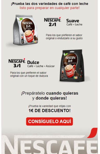 Reembolso de 1€ en Nescafé 2 en 1