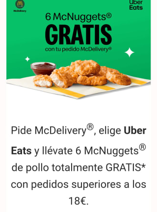 6 mc nuggets gratis al pedir con eats
