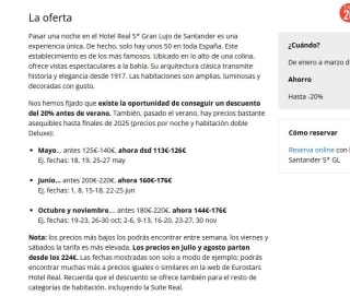 Estancia en Hotel Real 5* Gran Lujo de Santander con hasta 20% descuento