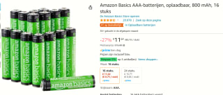 Amazon Basics 16 oplaadbare AAA-batterijen, 800 mAh voor €11,64