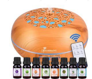 Difusor Humidificador Aceites Esenciales 550ml y 8 aceites esenciales a 31,99€