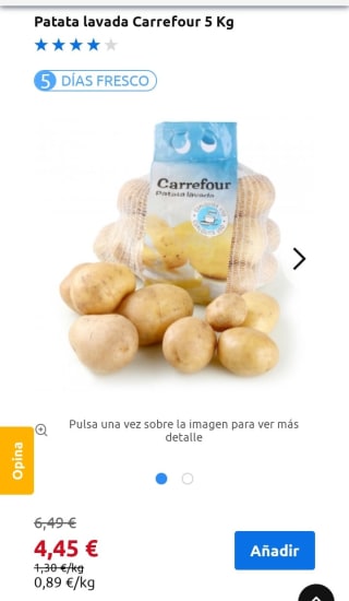 Patata Lavada malla 5kg por 4,45€.