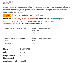 Patinete Smartgyro Speedway Pro certificado por 729€