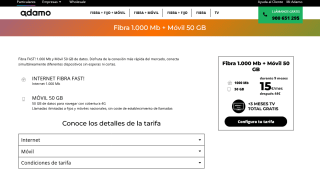 Fibra 1.000 Mb + Móvil 50GB con Adamo
