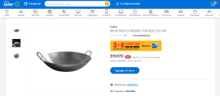 Wok Disco Hierro Grueso 50 Cm por $19.970