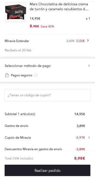 Mars Chocolatina de deliciosa crema de turrón y caramelo 24×51gr por 8,98€.