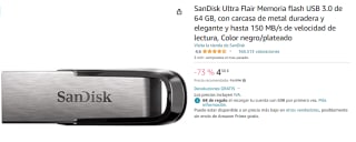 SanDisk Memoria USB de 64GB por 4.3€