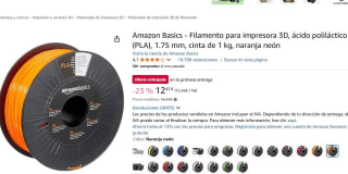 Amazon Basics - Filamento para impresora 3D, (PLA), 1.75 mm, 1 kg, naranja neón por 12,42€