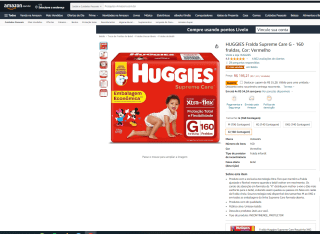 Fralda Supreme Care da Huggies com 160 Fraldas - R$ 195,21