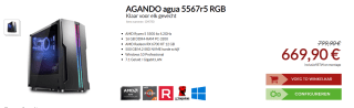 Agando Agua (RX 6700XT 12GB, Ryzen 5500, 16GB/500GB) voor €669,90 bij Agando