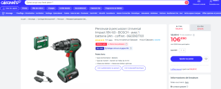 Perceuse à percussion Bosch UniversalImpact 18V60 avec 2 batteries 2Ah + coffret outils à 106,90€