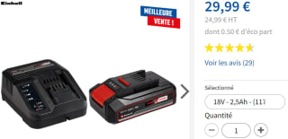 Kit chargeur avec batterie Einhell Li-Ion de 18V et 5Ah à 29,99€