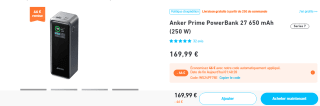 Anker Prime PowerBank 27 650 mAh (250 W) à 169,99€