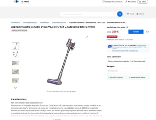 Aspirador Escoba sin Cable Dyson V8 por solo 289€