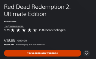 Red Dead Redemption 2 - Ultimate Edition voor €19,99 in de Playstation Store