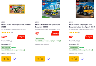 Diverse LEGO setjes 2+1 gratis bij Bol.com