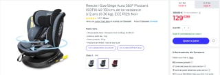 Reecle I-Size Siège Auto 360° Pivotant ISOFIX 40-150 cm à 129,99€