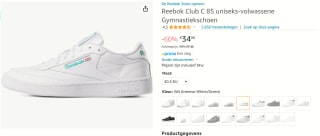 Reebok Club C 85 leren sneakers voor €34 bij Amazon