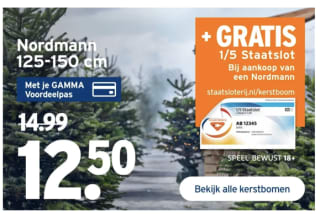 Nordmann kerstboom 125-150cm + 1/5 staatslot voor €12,50