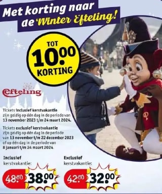 10 euro korting op de tickets voor de Efteling