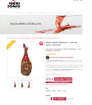 Paleta de Bellota 50% Ibérica Julián del Águila Salamanca 5KG por 69,95€