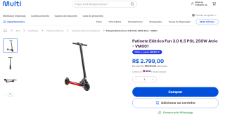 Patinete Elétrico da Atrio, modelo Fun 3.0 - R$ 2.799