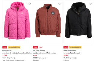 20% extra kassakorting op kinderjassen in de sale tot 70% bij Wehkamp