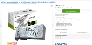 Gigabyte AORUS GeForce RTX 5080 MASTER ICE 16G voor €1.488,95 bij Max ICT