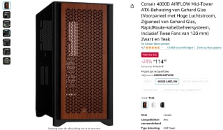Corsair 4000D AIRFLOW Mid-Tower ATC PC case voor €114,90 bij Amazon