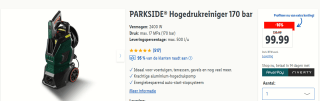 PARKSIDE® Hogedrukreiniger 170 bar voor €99 in de Lidl webshop