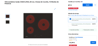 Placa vitrocerámica Candy Timeless CH63CC/4U2, 3 Zonas por 87€