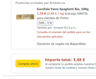 Pack 3 paquetes Garofalo Pasta Spaghetti Bio total 1,5kg por 3,48€