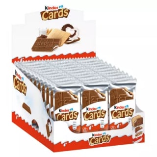 Kinder Cards 30 unidades - Crujientes galletas extra finas de barquillo con leche y chocolate y rellenas de cremosa leche y avellanas por 11.2€