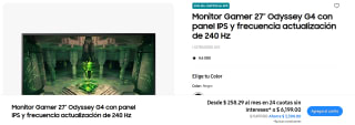 Monitor Gamer 27" Odyssey G4 con panel IPS y frecuencia actualización de 240 Hz