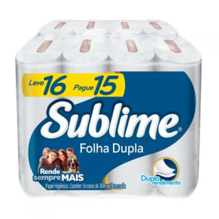 Papel Higiênico da Sublime com Folha Dupla de 16 Rolos - R$ 16,66