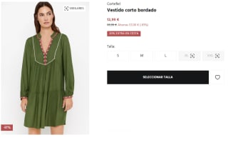 Vestido corto bordado para Mujer Cortefiel por 10.39€