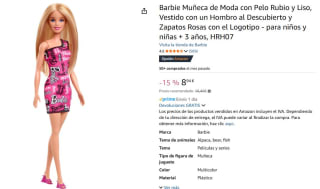Barbie Muñeca de Moda con Pelo Rubio y Liso, Vestido con un Hombro al Descubierto y Zapatos Rosas con el Logotipo por 8,94€