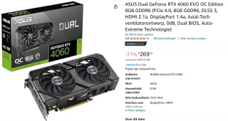 ASUS DUAL GeForce RTX 4060 EVO OC Edition 8GB - Videokaart voor €269,10 bij Amazon