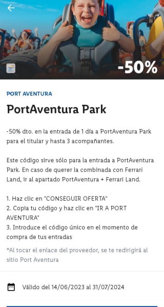 50% descuento para 4 entras Port Aventura desde app Lild