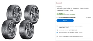 4 Llantas 195/65 R15 Continental Premium Contact 6 91H por $5,319 en Walmart