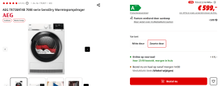 AEG TR738AT4B 7000 serie SensiDry Warmtepompdroger voor €599 bij de Mediamarkt