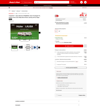 Smart TV QLED 55" Haier Q8 Series H55Q800UX Google TV HDR 4K Direct LED por 373,62€