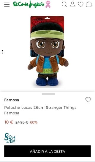 Peluche Lucas 26cm Stranger Things Famosa por 10€.