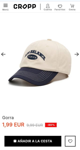 Gorra bicolor por 1,99€.