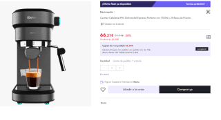 Cecotec Cafelizzia 890: Disfruta del Espresso Perfecto con 1350W y 20 Bares de Presión por 66.21€ (Cuenta Nueva 54.21€)