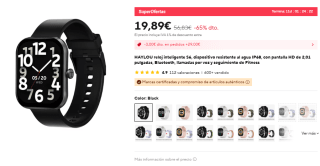 Haylou Reloj Inteligente S6, Pantalla HD 2,01", Llamadas Bluetooth por 19,89€