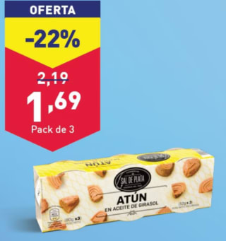 Atún en aceite de girasol pack 3 x 52g a tan solo 1,69€