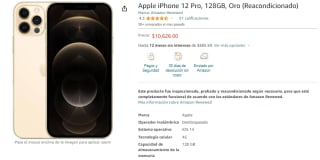 iPhone 12 Pro 128GB Oro Reacondicionado por $10,626 en Amazon