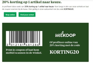 20% korting op 1 artikel naar keuze bij Welkoop